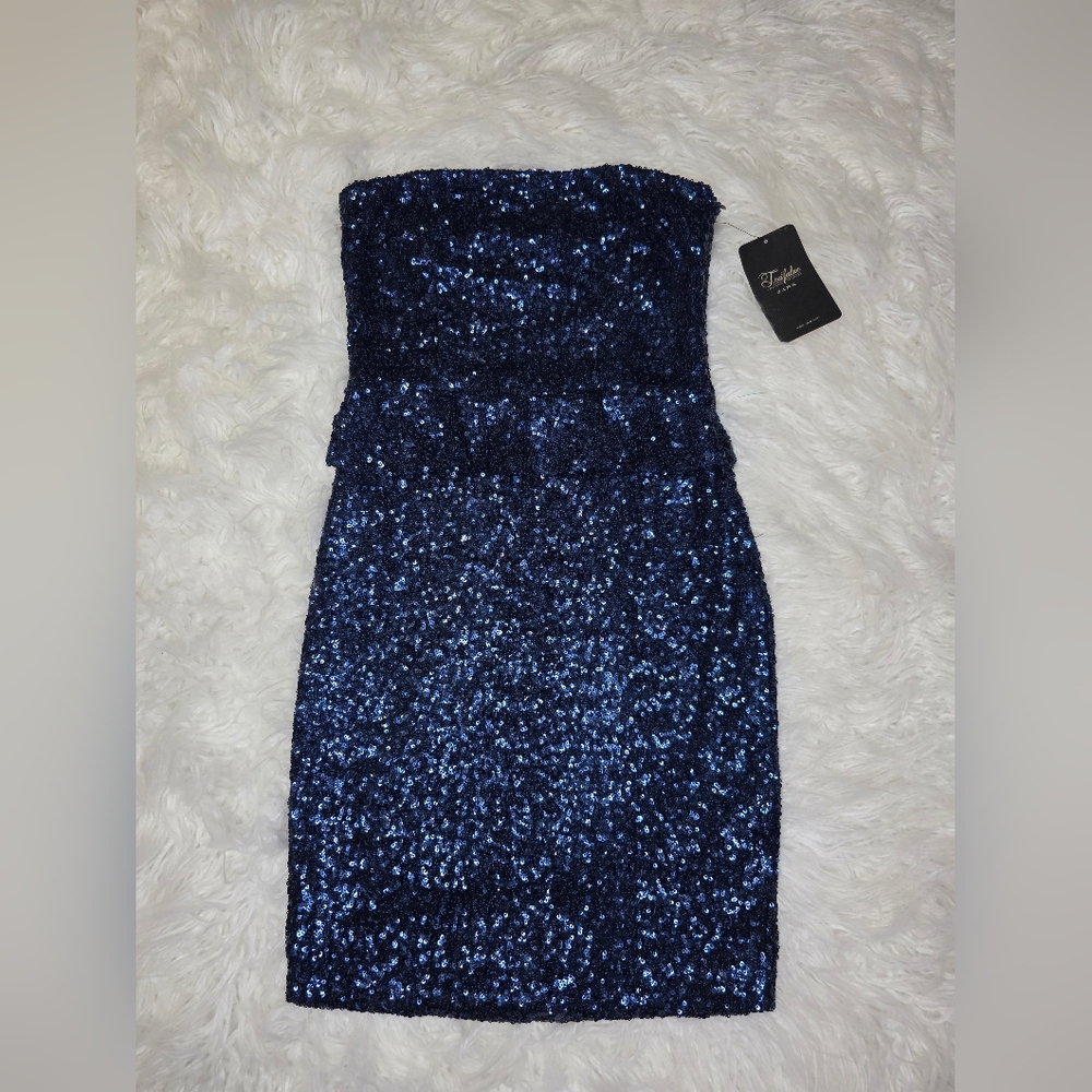 Zara Elegant Blue Sequin Strapless Dress